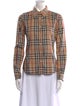 Burberry London Plaid Print Long Sleeve Button-Up Top