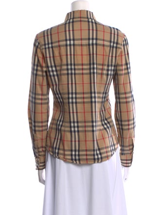 Burberry London Plaid Print Long Sleeve Button-Up Top