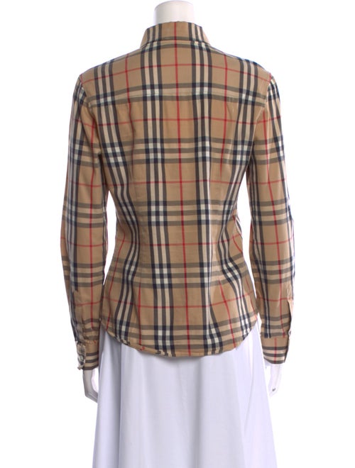 Burberry London Plaid Print Long Sleeve Button-Up Top