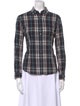 Burberry London Plaid Print Long Sleeve Button-Up Top