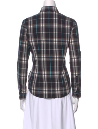 Burberry London Plaid Print Long Sleeve Button-Up Top