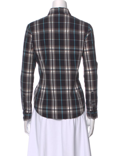 Burberry London Plaid Print Long Sleeve Button-Up Top