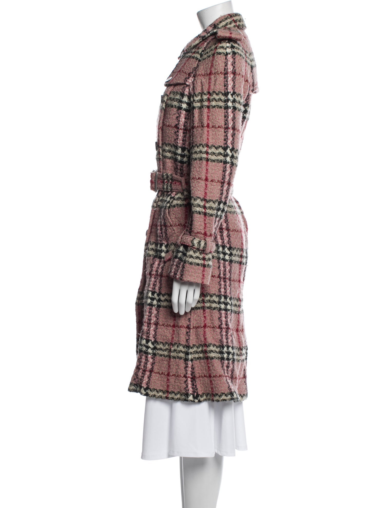 Burberry London Wool Plaid Print Trench Coat