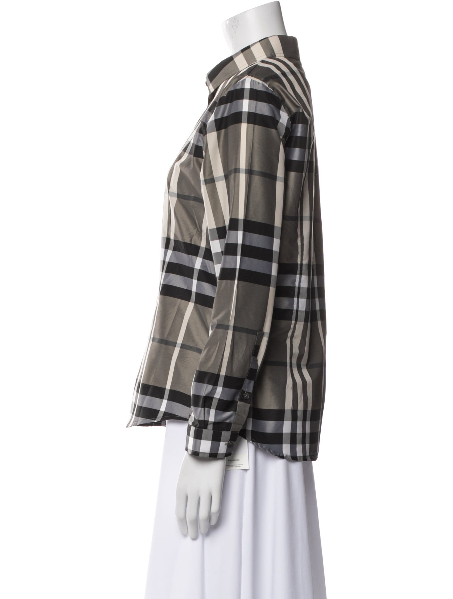 Burberry London Plaid Print Long Sleeve Button-Up Top