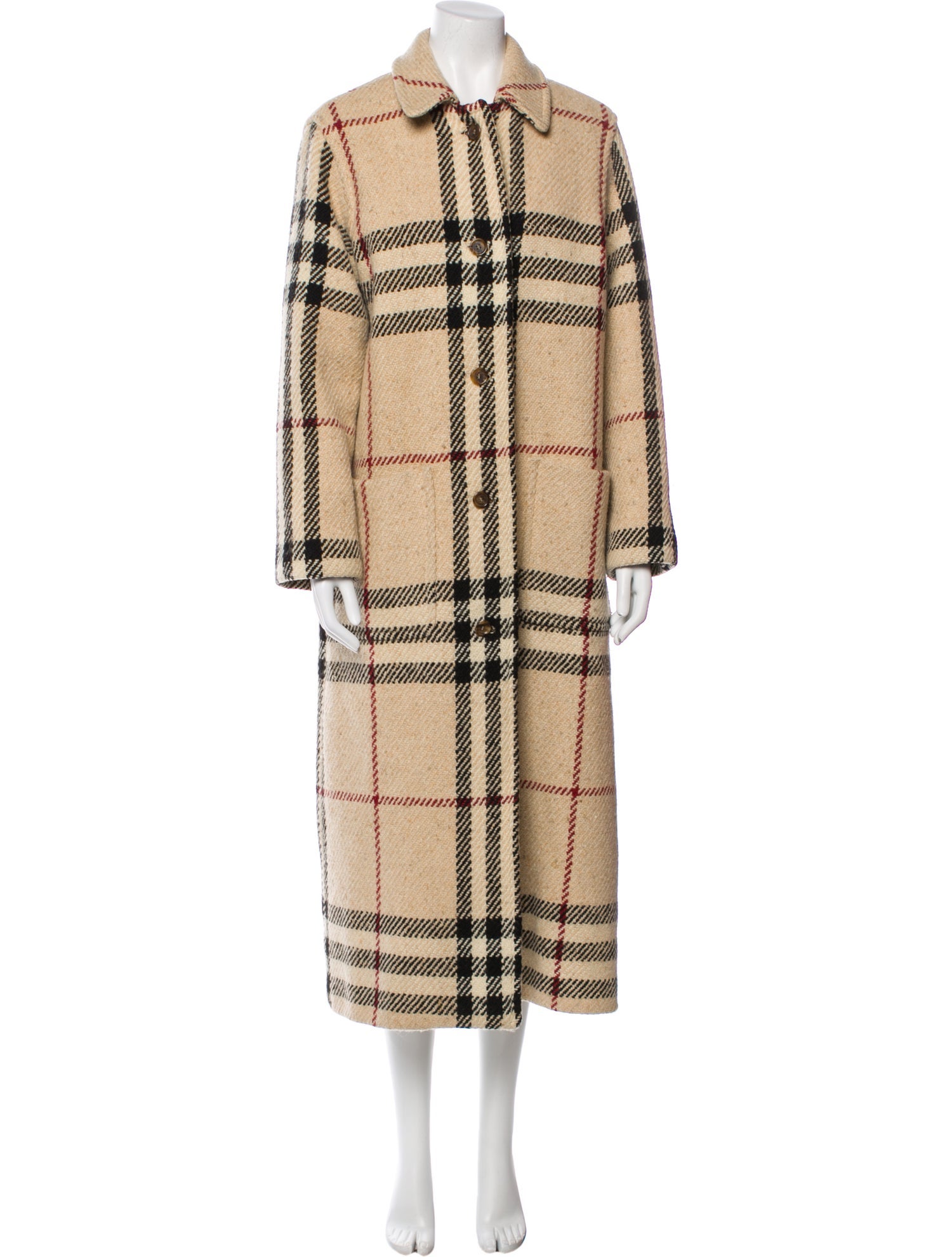 Burberry London Wool Plaid Print Coat