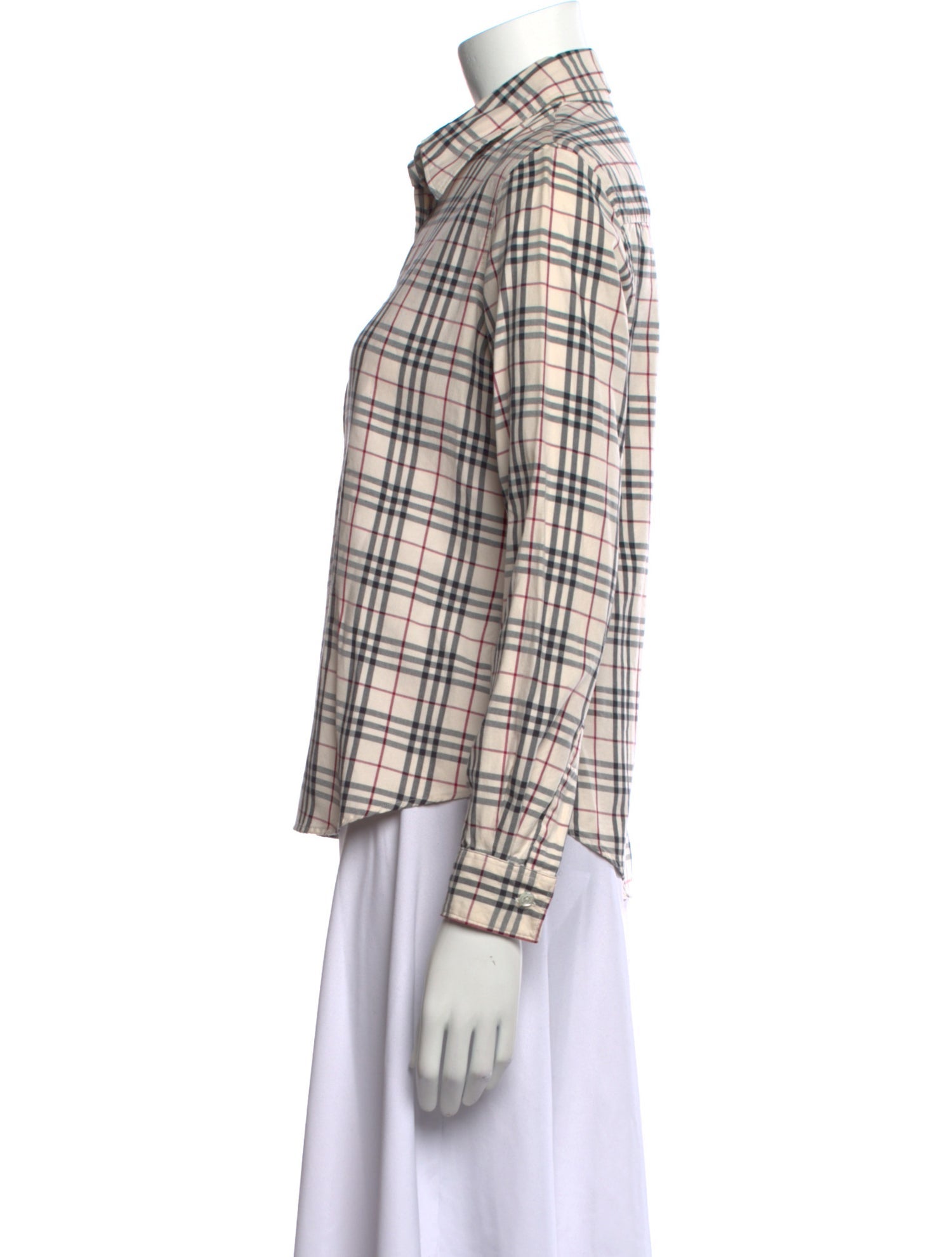 Burberry London Plaid Print Long Sleeve Button-Up Top
