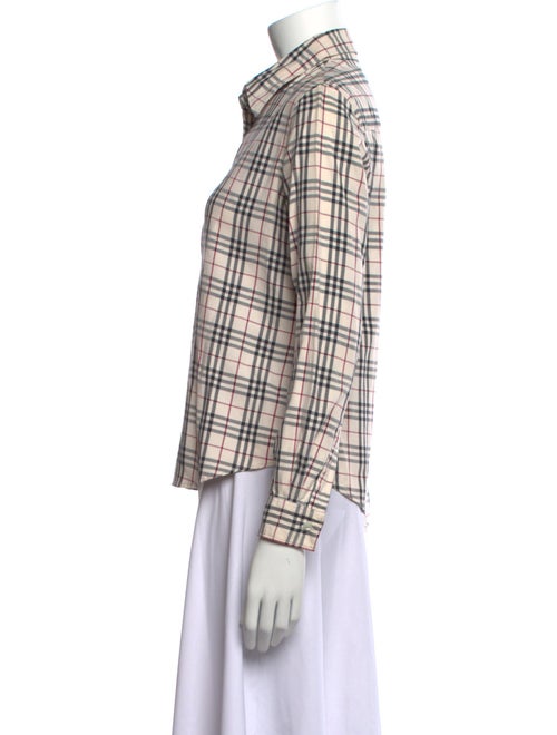 Burberry London Plaid Print Long Sleeve Button-Up Top