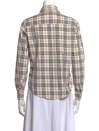 Burberry London Plaid Print Long Sleeve Button-Up Top