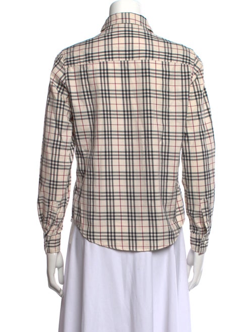 Burberry London Plaid Print Long Sleeve Button-Up Top