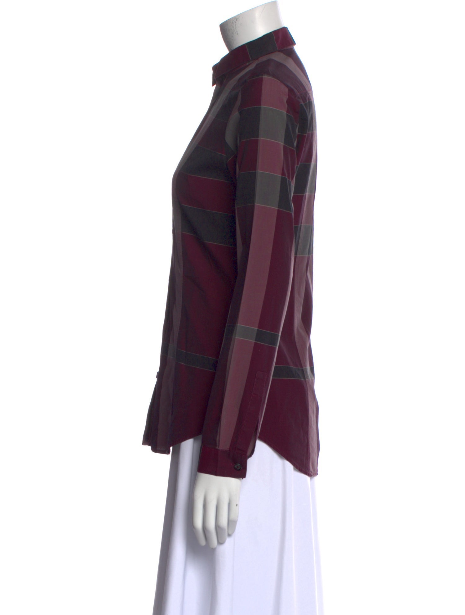 Burberry London Plaid Print Mock Neck Button-Up Top