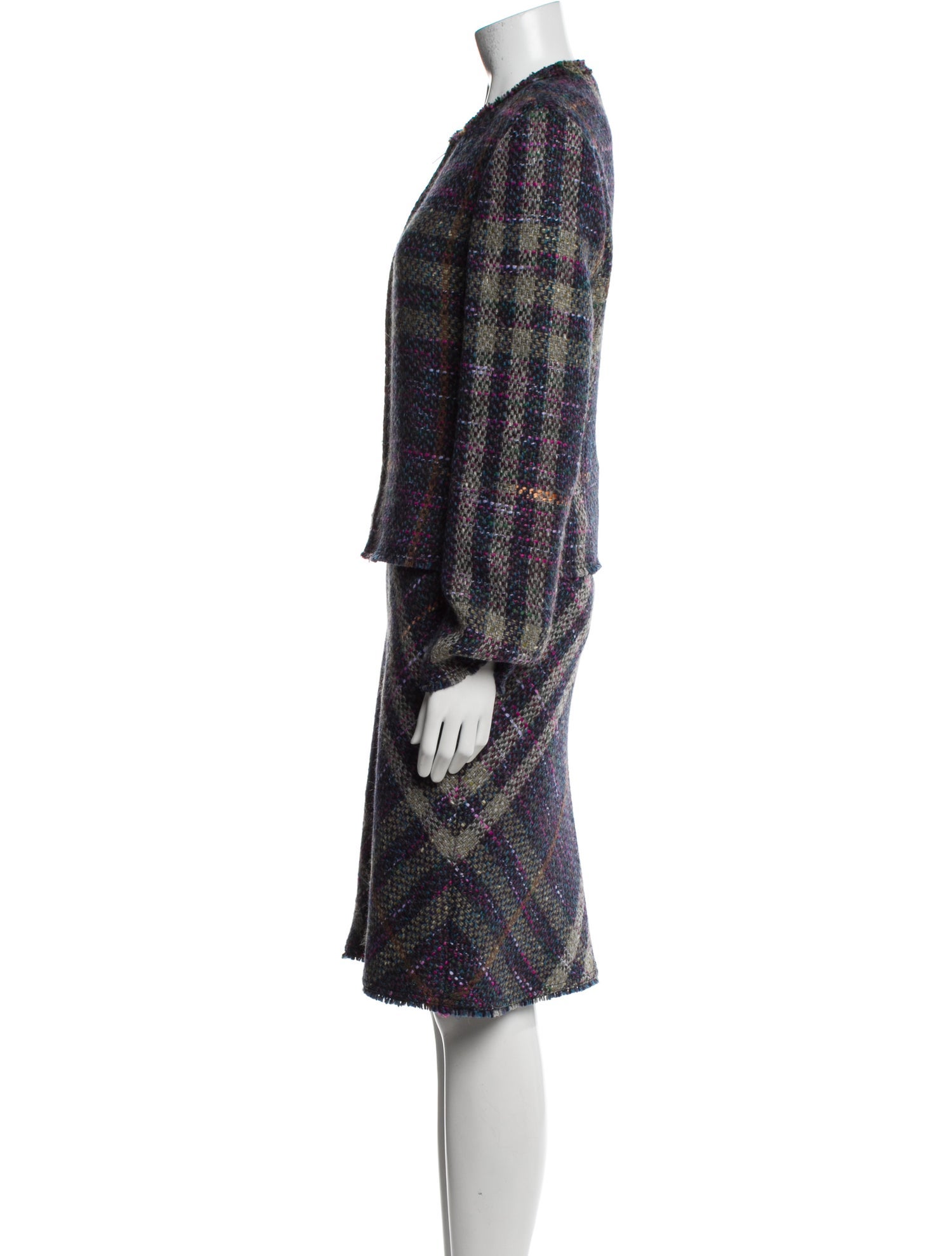 Burberry London Tweed Pattern Raw-Edge Trim Skirt Suit