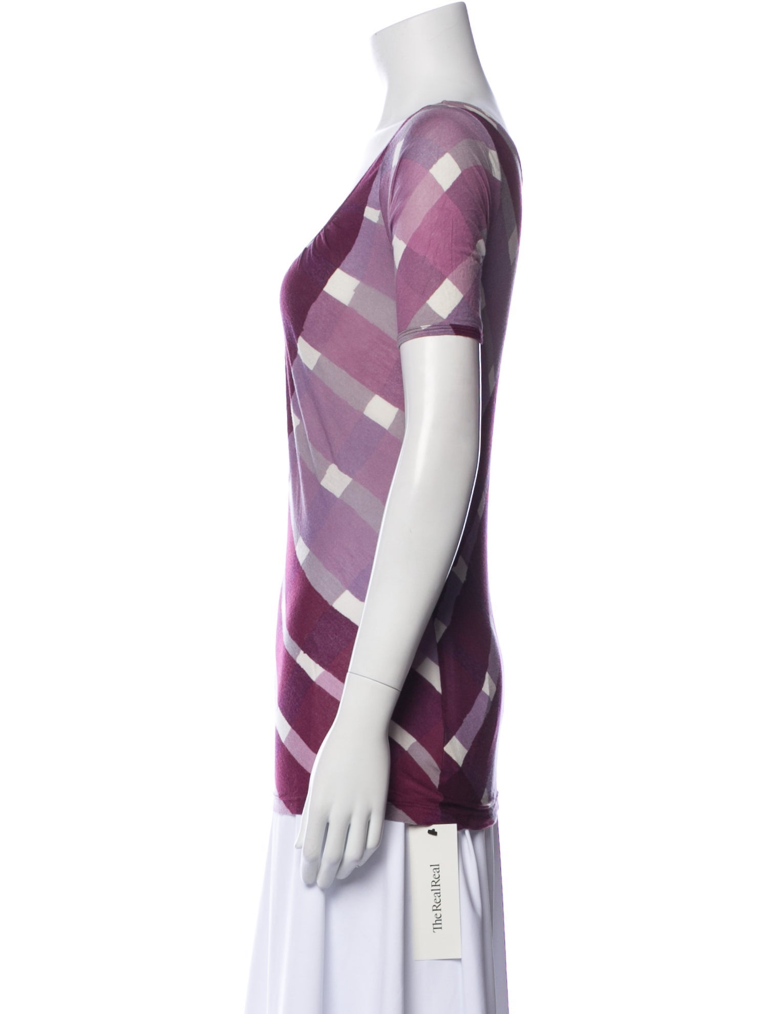 Burberry London Plaid Print Scoop Neck T-Shirt