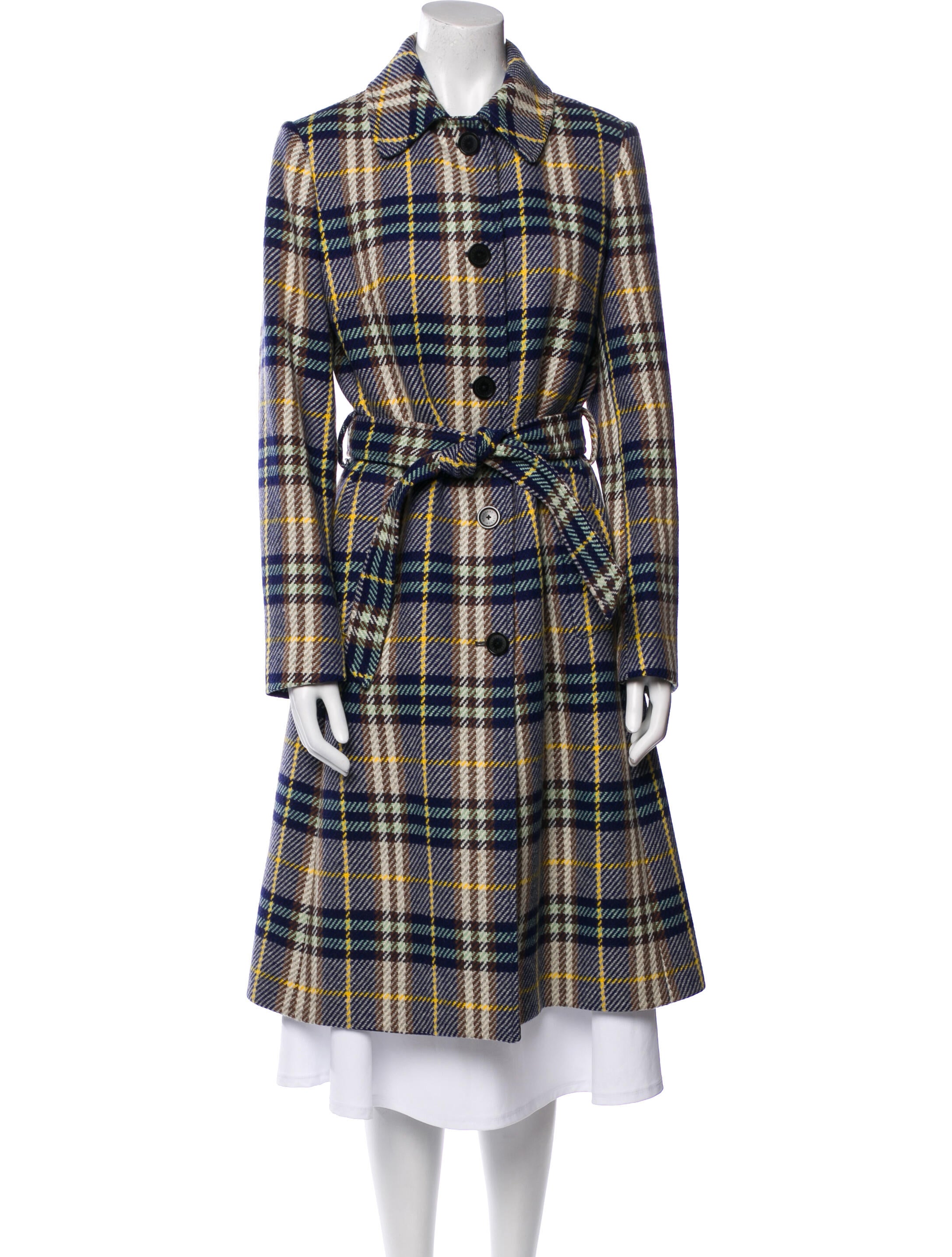 Burberry London Wool Plaid Print Trench Coat
