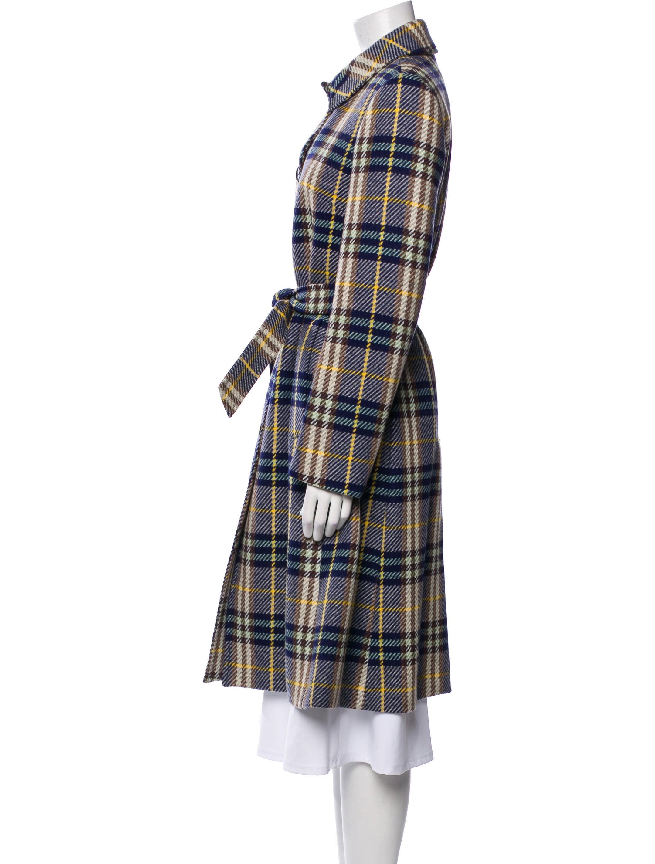 Burberry London Wool Plaid Print Trench Coat