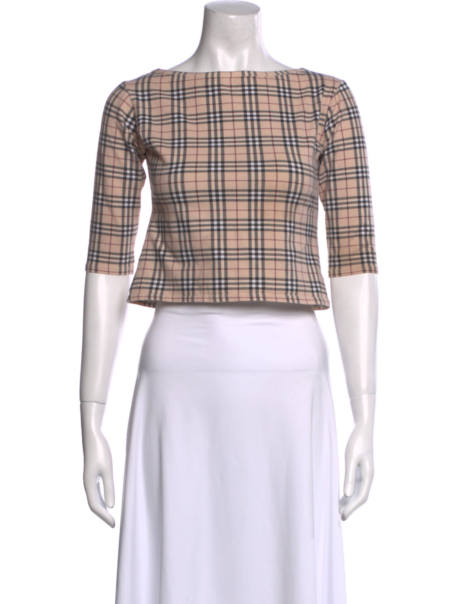 Burberry London Plaid Print Off-The-Shoulder Crop Top