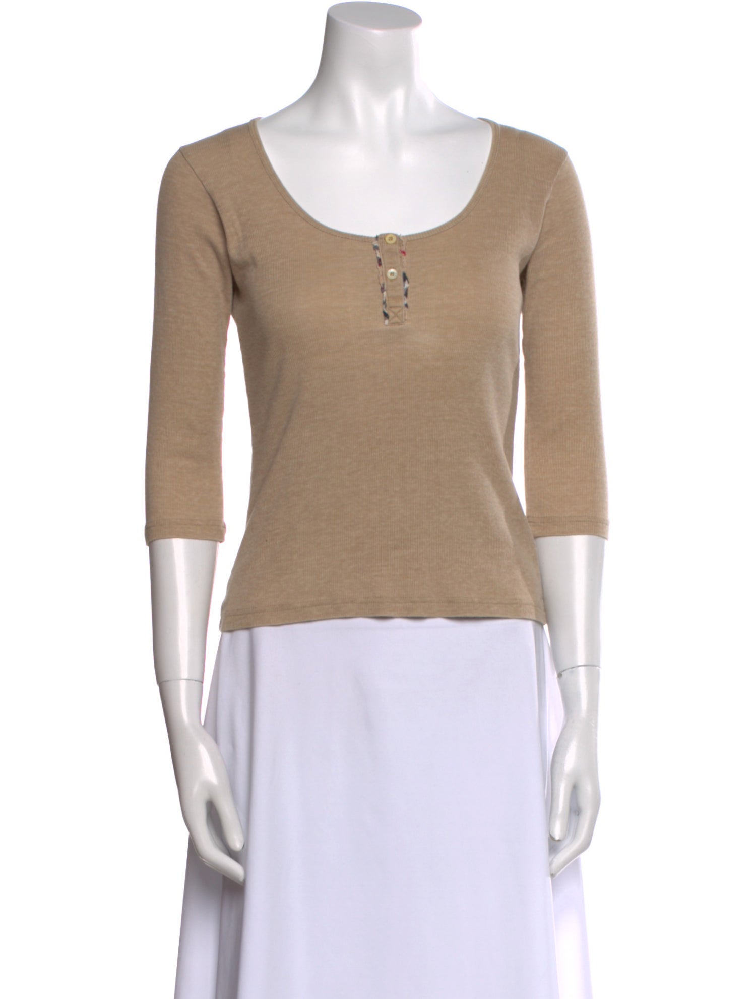 Burberry London Scoop Neck Three-Quarter Sleeve Top