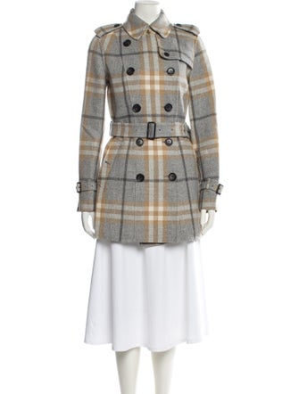 Burberry London Wool Plaid Print Trench Coat