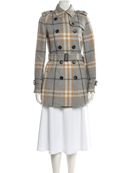 Burberry London Wool Plaid Print Trench Coat
