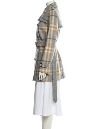 Burberry London Wool Plaid Print Trench Coat