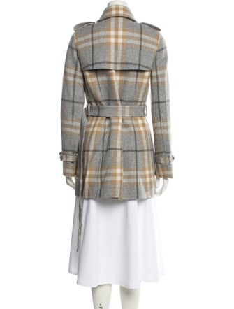 Burberry London Wool Plaid Print Trench Coat