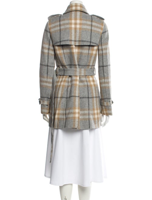 Burberry London Wool Plaid Print Trench Coat