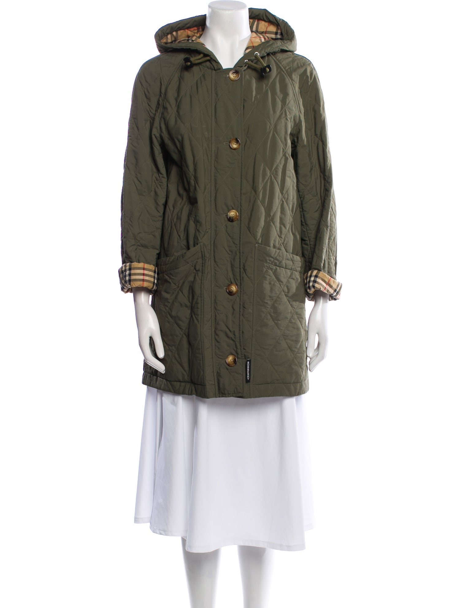 Burberry London Nylon Plaid Print Utility Jacket