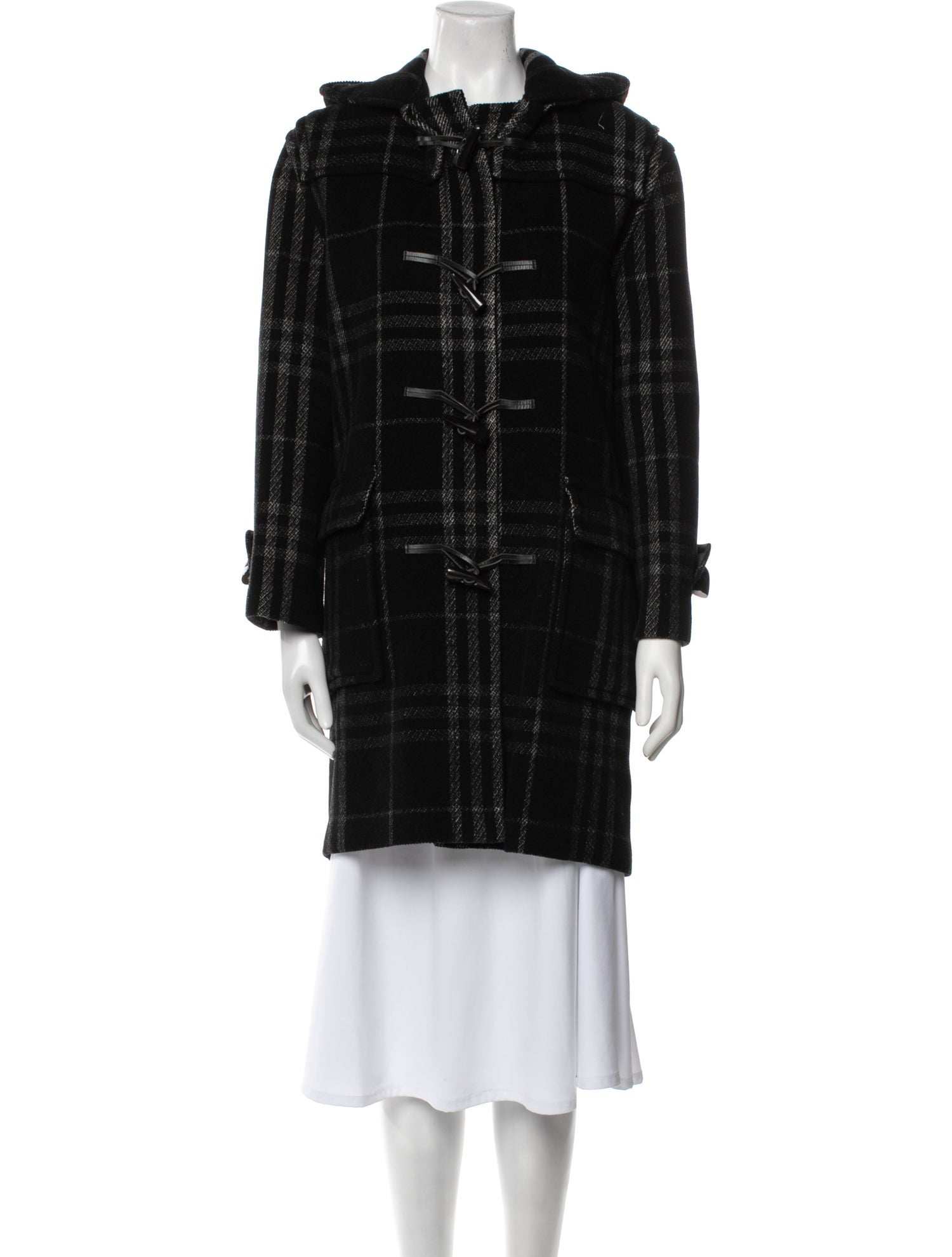 Burberry London Wool Plaid Print Coat