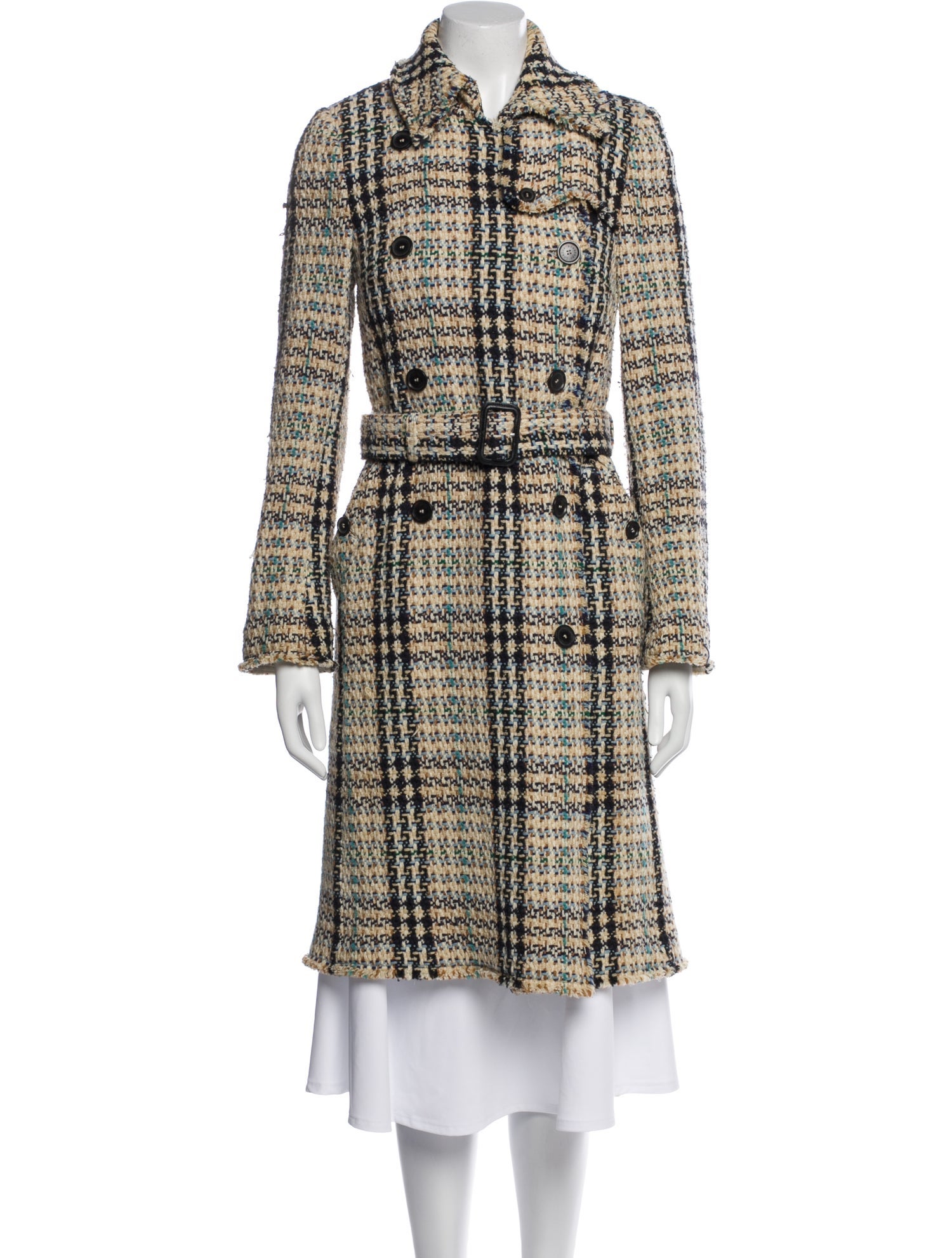 Burberry London Wool Plaid Print Trench Coat