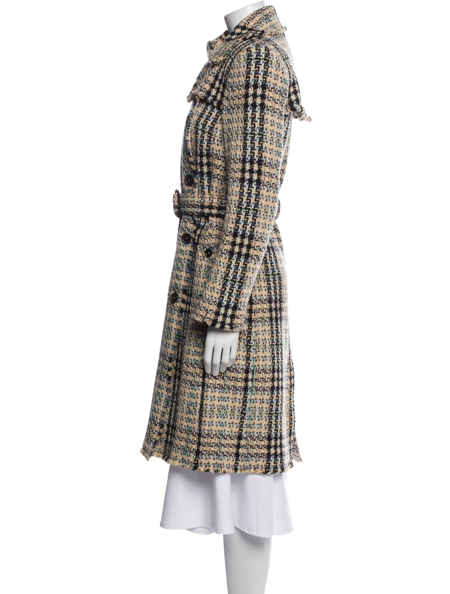 Burberry London Wool Plaid Print Trench Coat