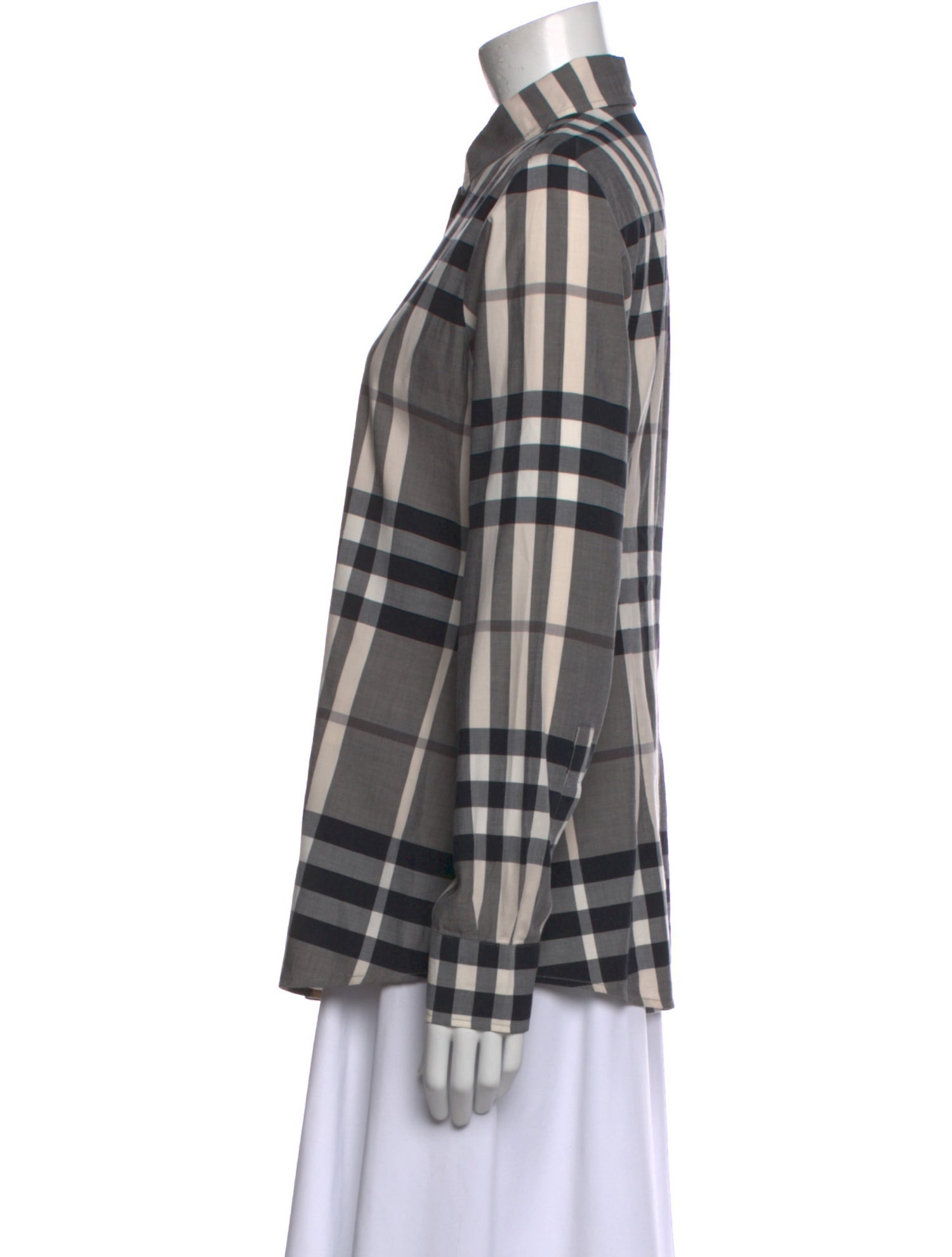 Burberry London Plaid Print Long Sleeve Button-Up Top