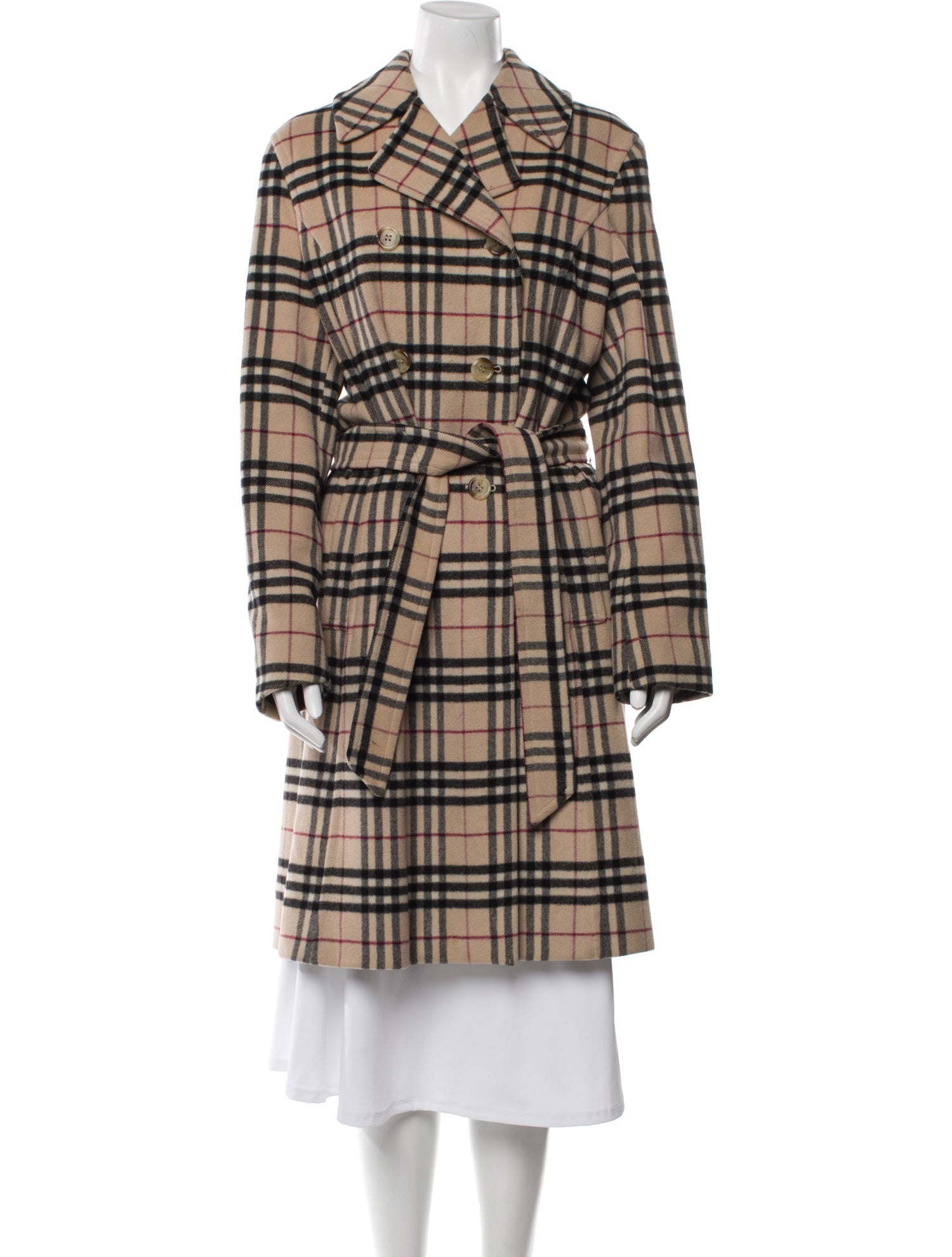 Burberry London Wool Plaid Print Trench Coat