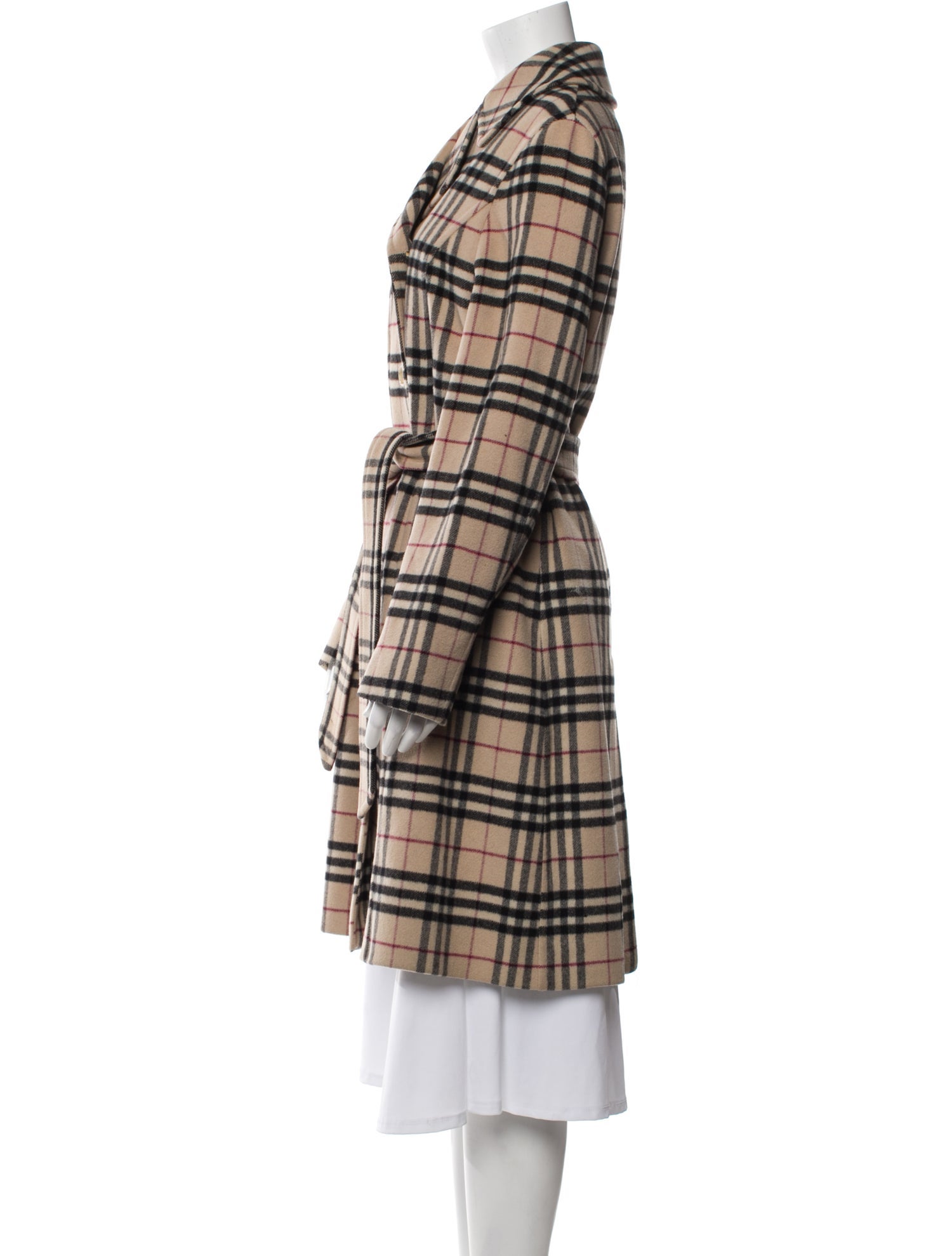 Burberry London Wool Plaid Print Trench Coat