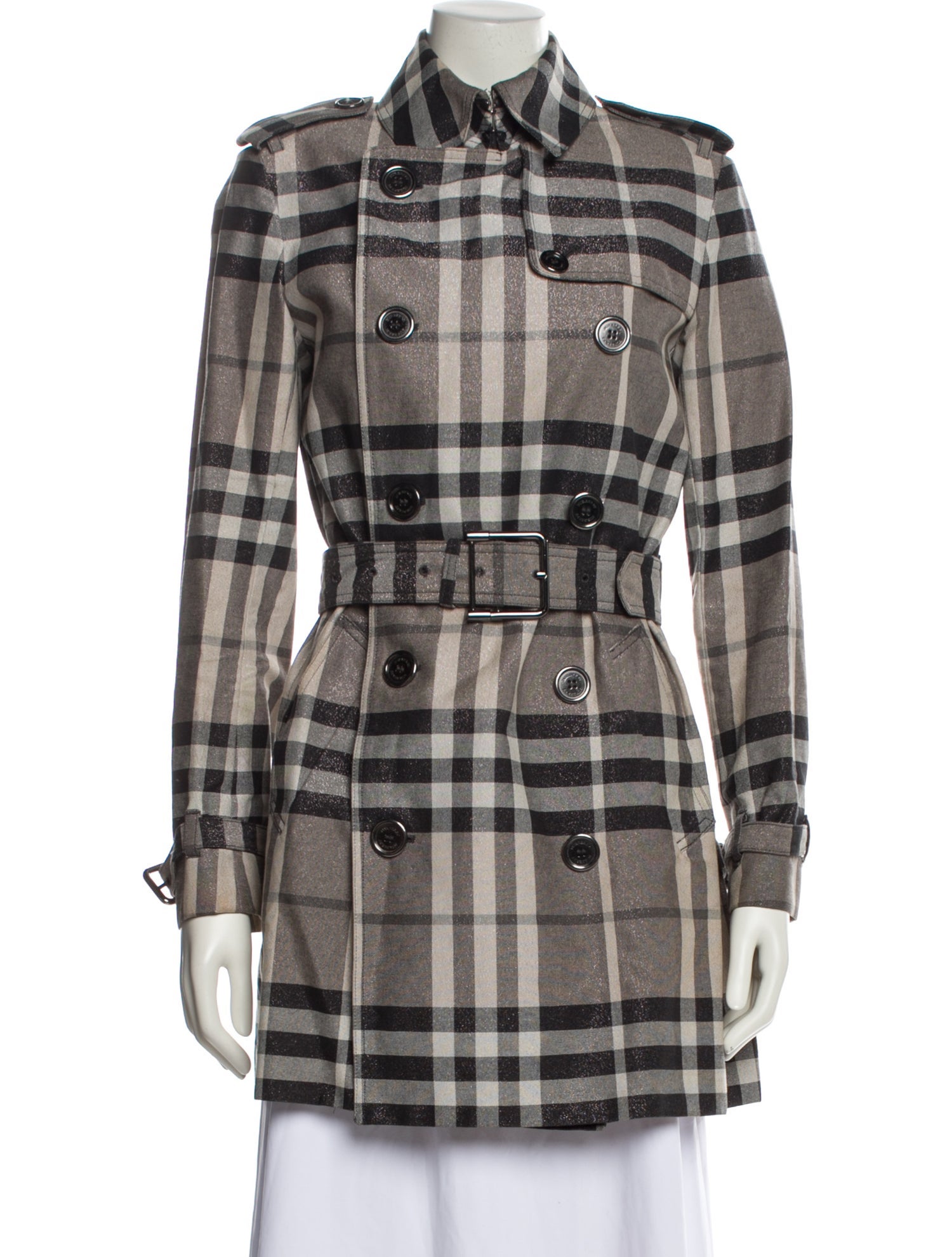 Burberry London Plaid Print Trench Coat