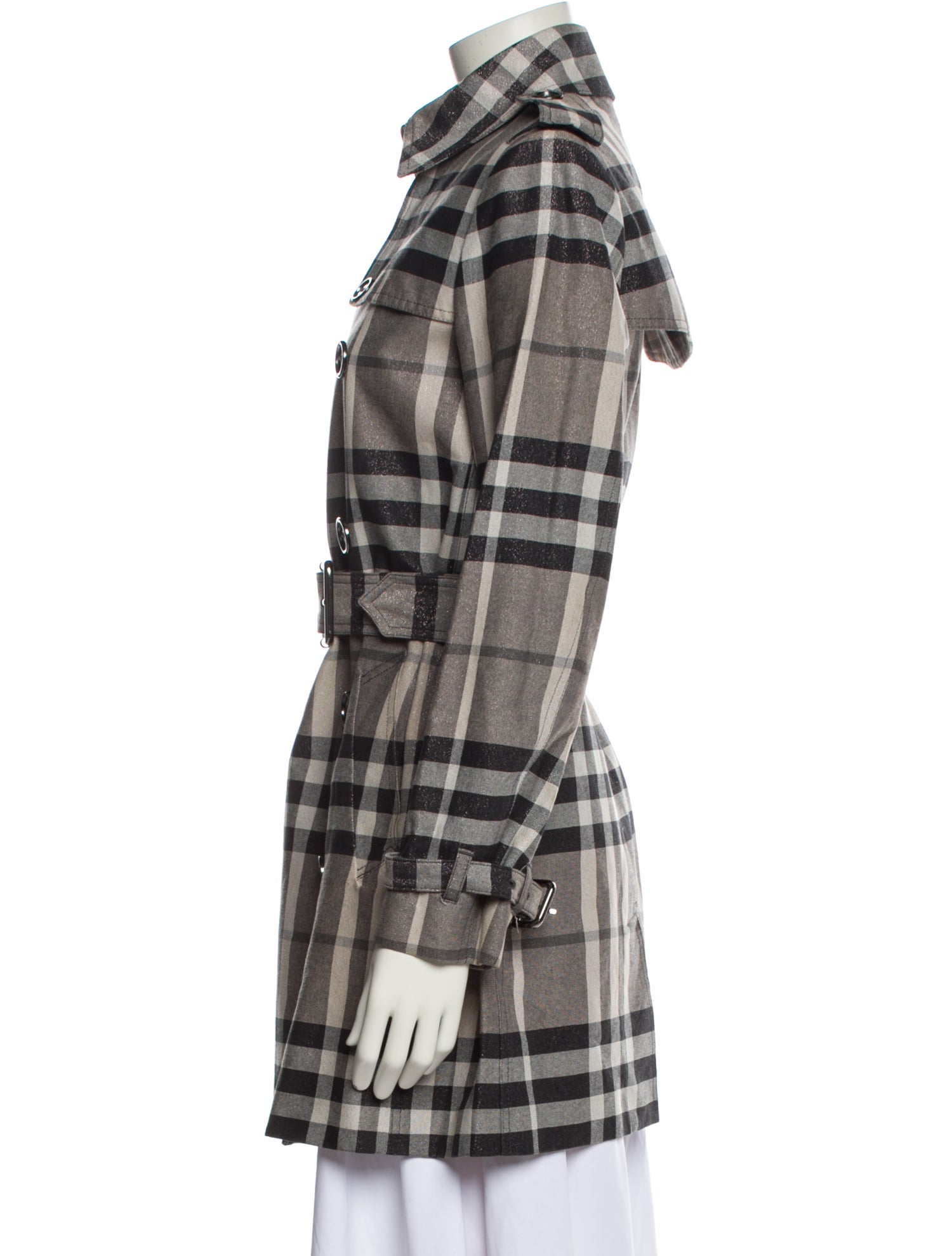 Burberry London Plaid Print Trench Coat
