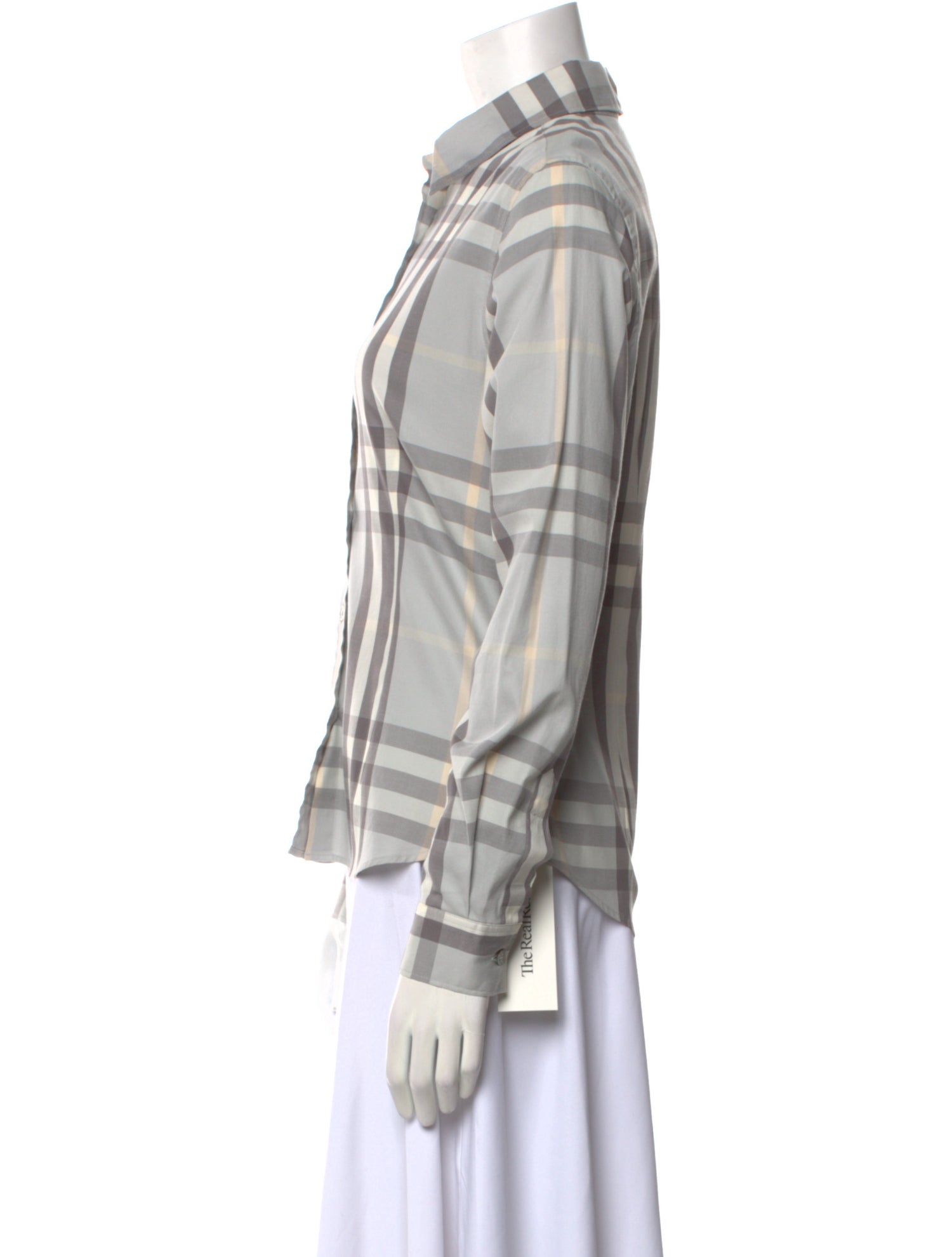 Burberry London Plaid Print Long Sleeve Button-Up Top