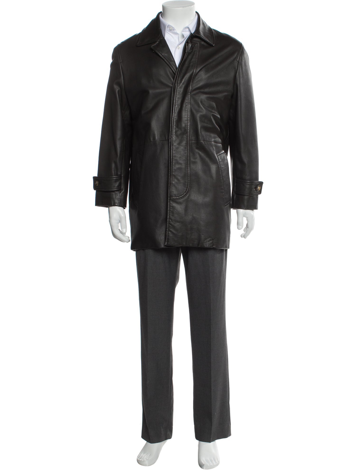 Burberry London Exploded Check Pattern Leather Overcoat