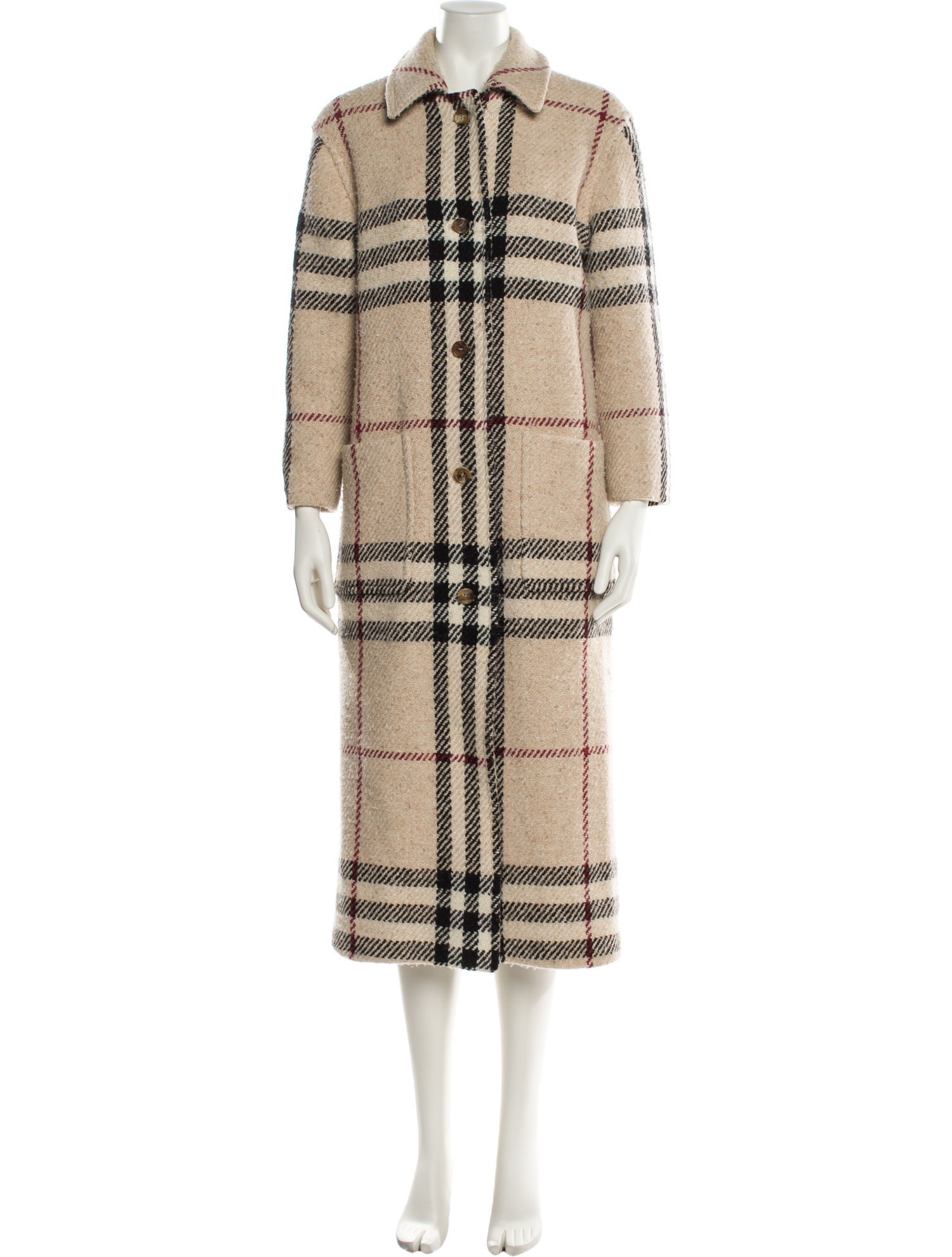 Burberry London Wool Plaid Print Coat