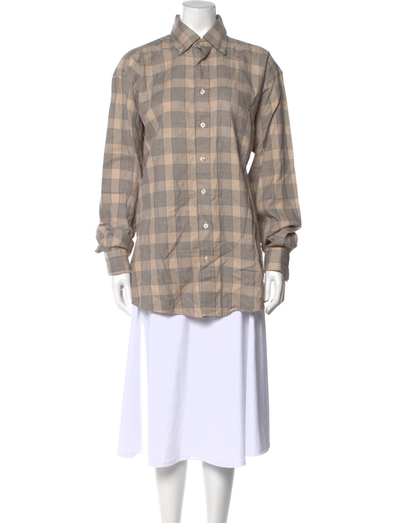 Burberry London Plaid Print Long Sleeve Button-Up Top