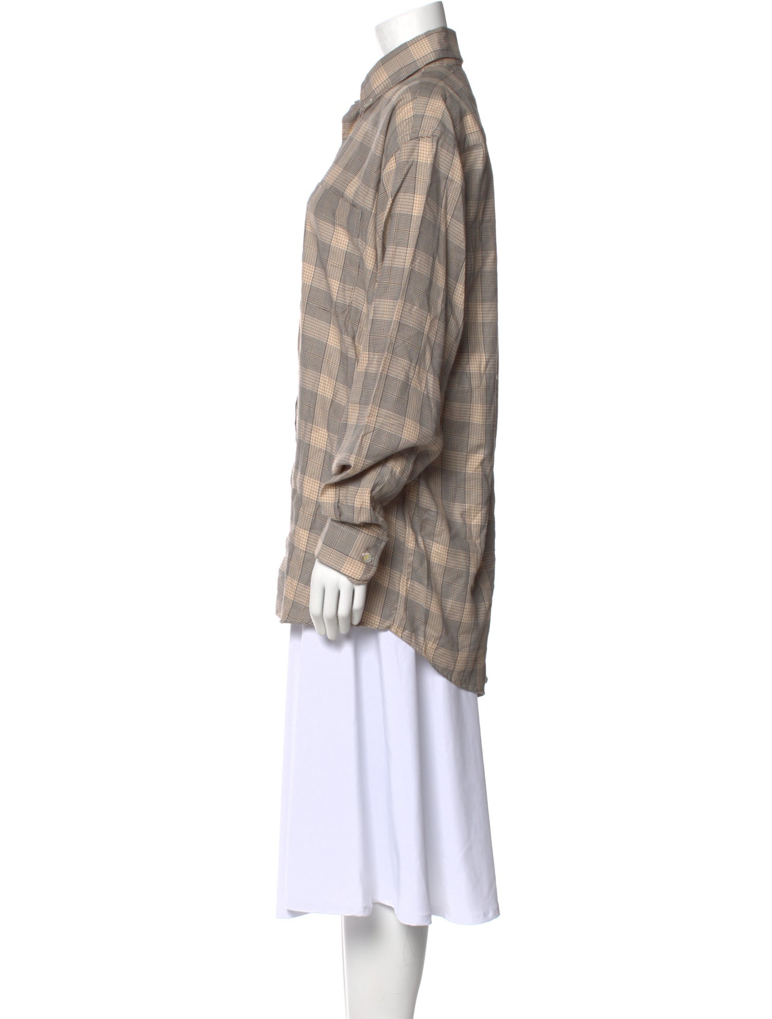Burberry London Plaid Print Long Sleeve Button-Up Top
