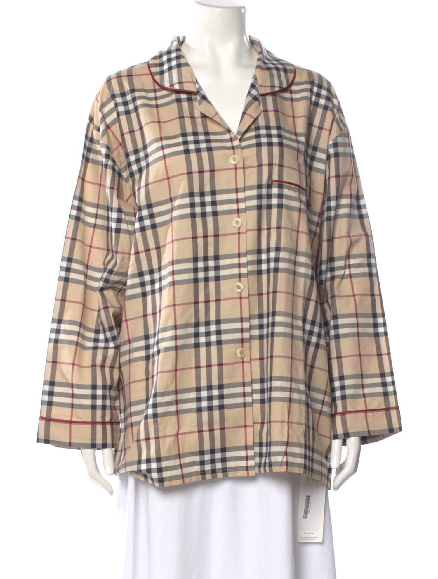 Burberry London Plaid Print Long Sleeve Button-Up Top w/ Tags