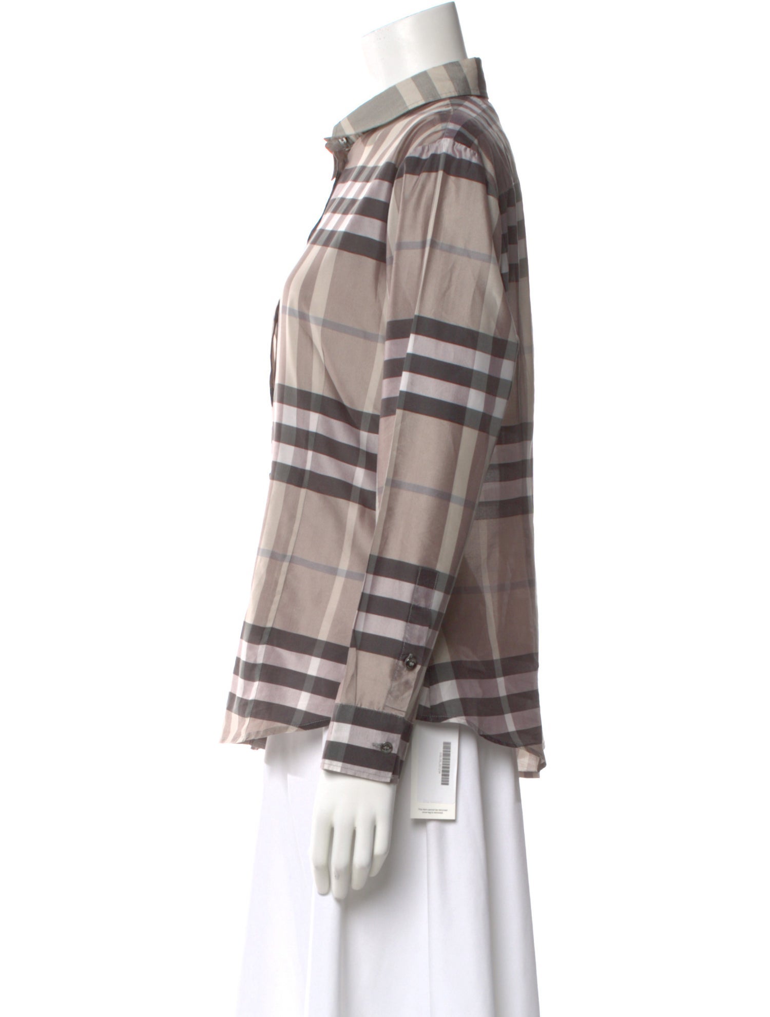 Burberry London Plaid Print Long Sleeve Button-Up Top
