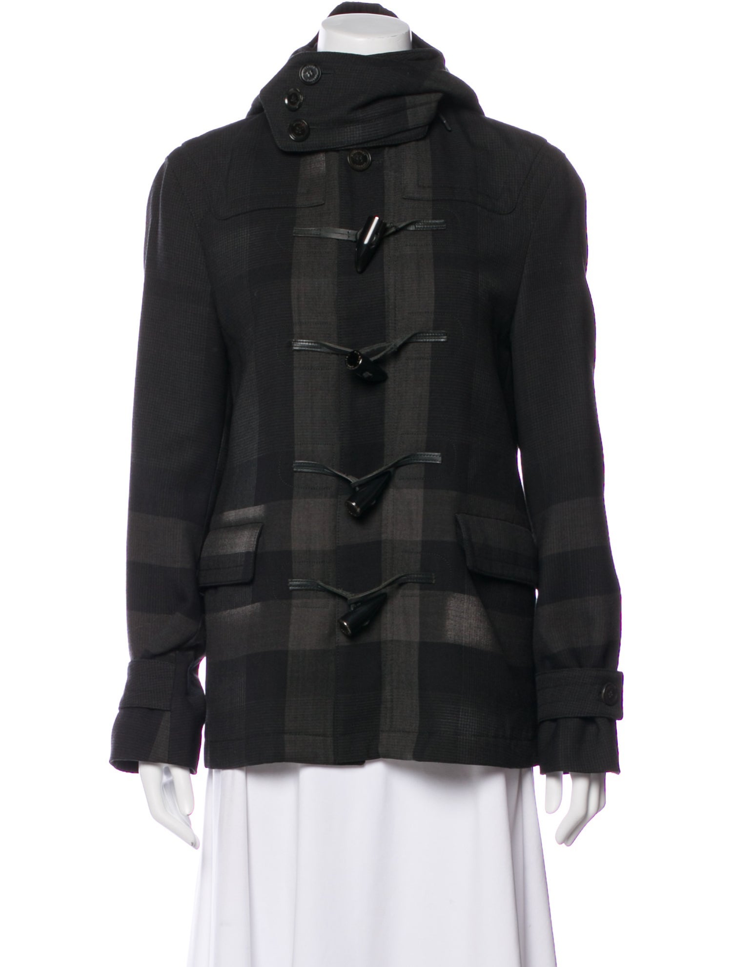 Burberry London Wool Plaid Print Peacoat
