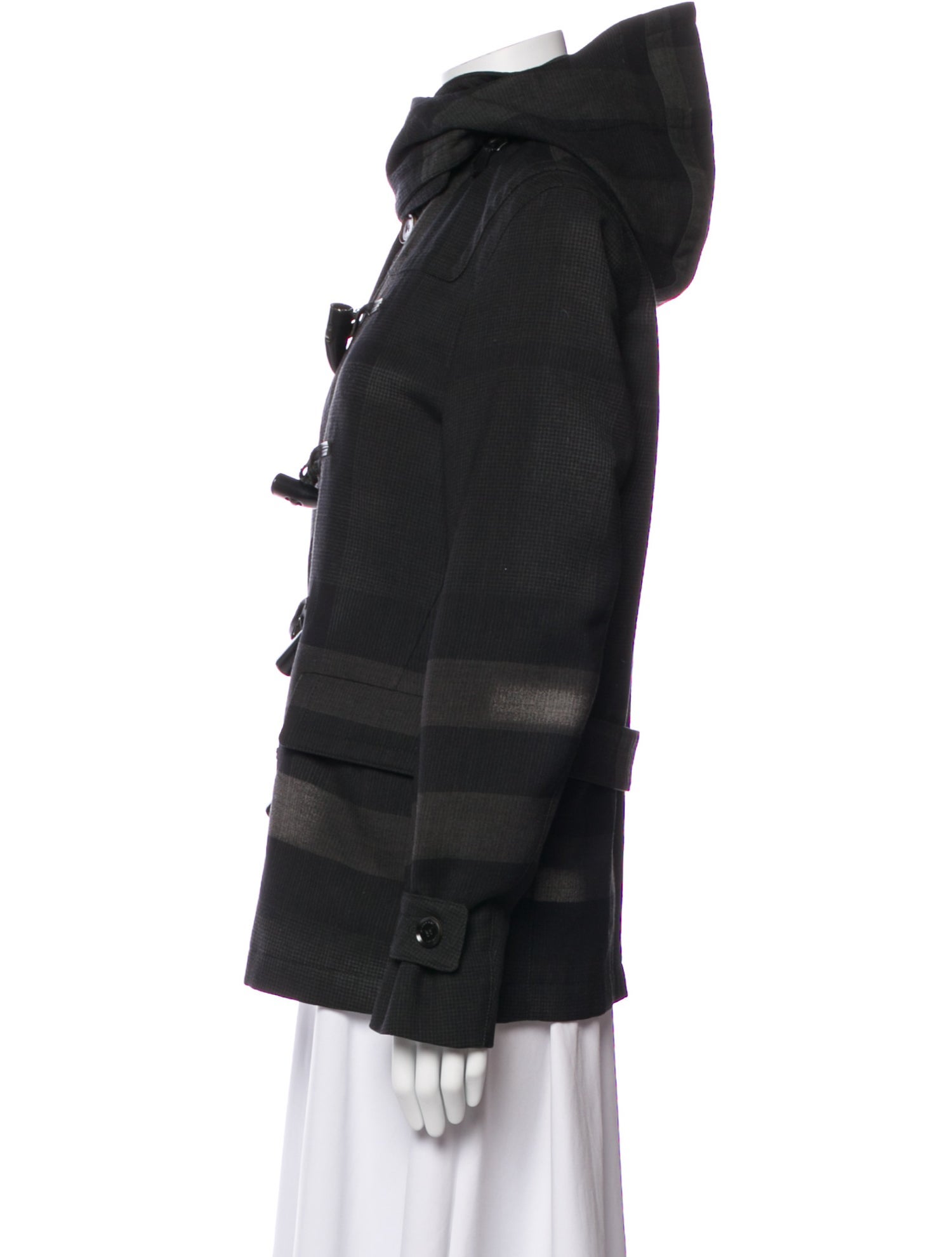 Burberry London Wool Plaid Print Peacoat