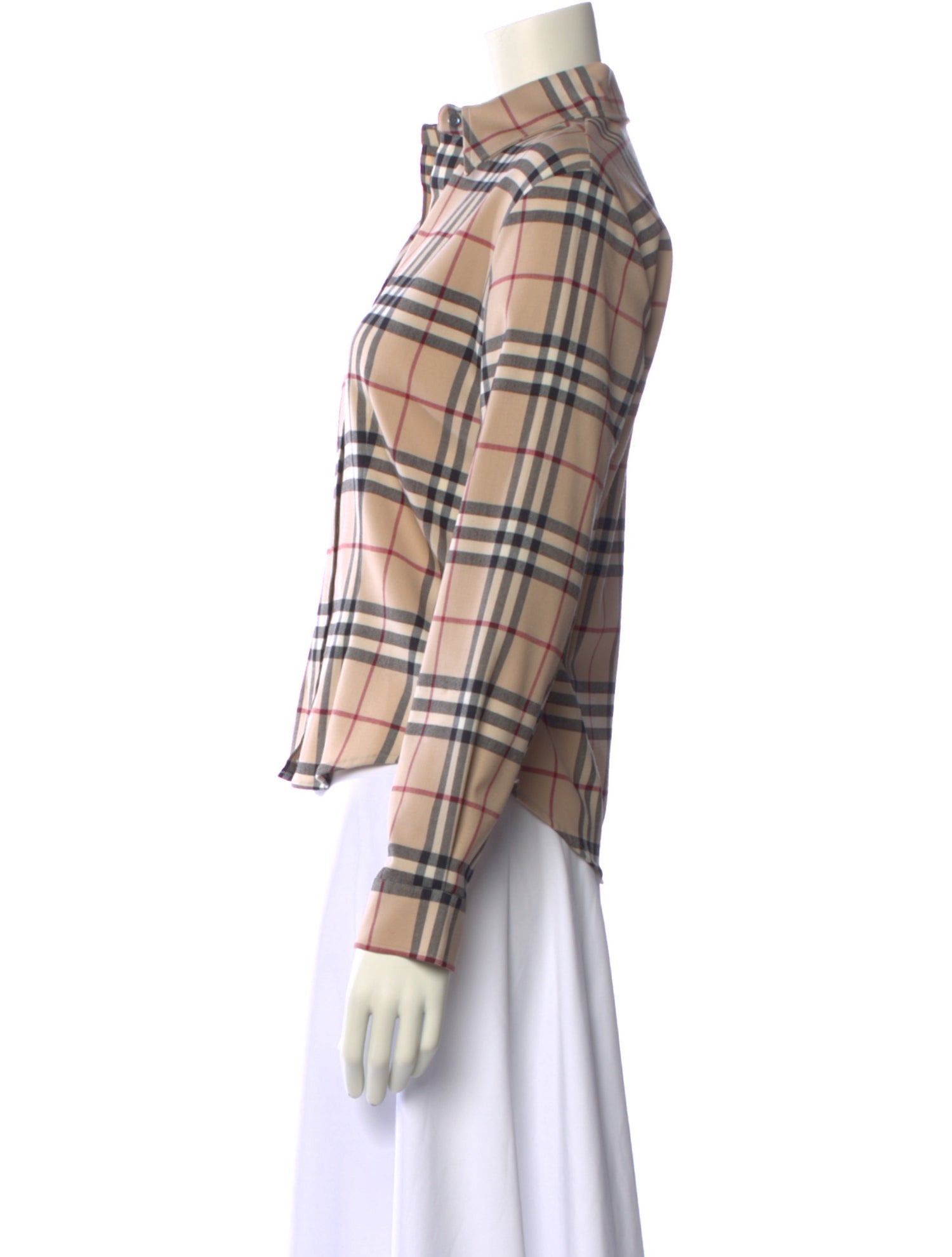 Burberry London Wool Plaid Print Button-Up Top