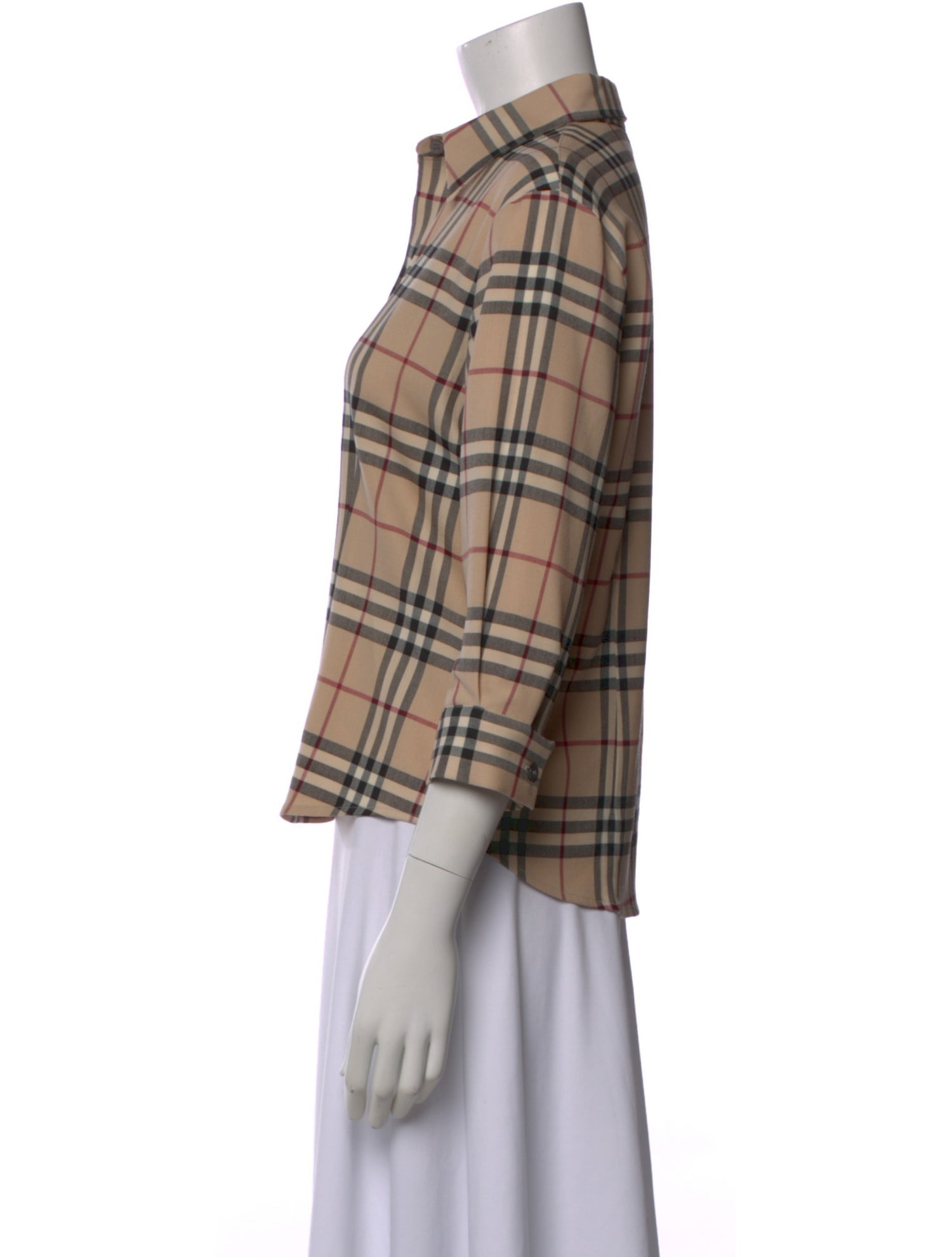 Burberry London Wool Plaid Print Button-Up Top