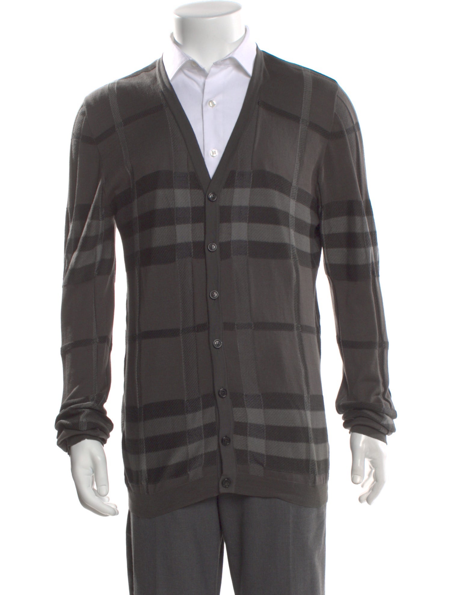 Burberry London Plaid Print V-Neck Cardigan