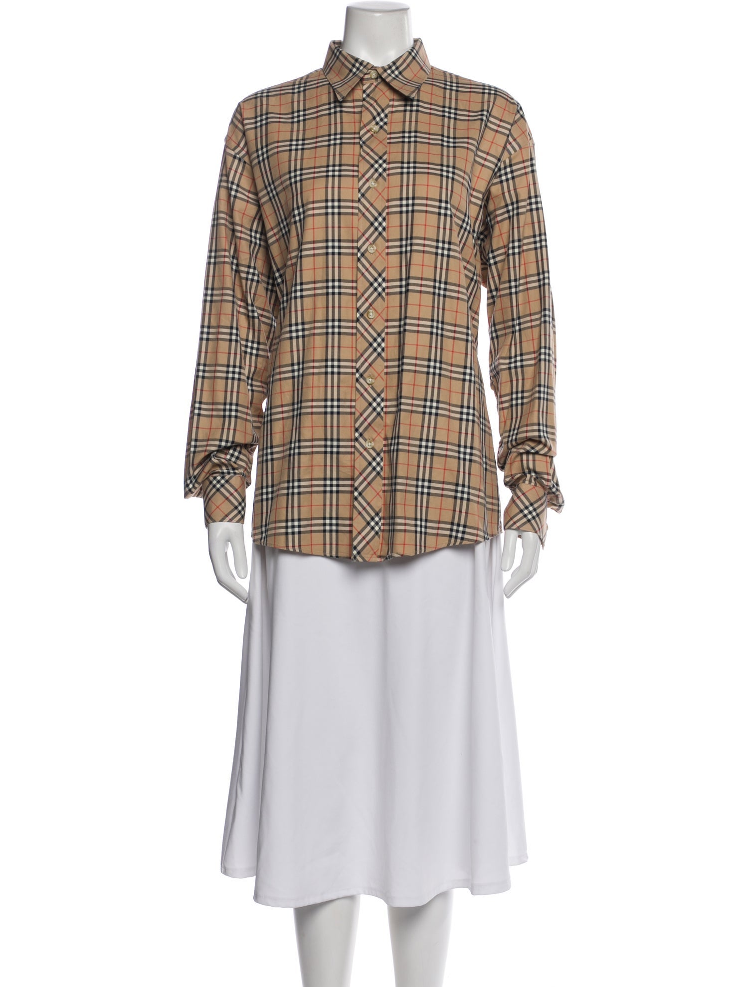Burberry London Vintage Plaid Print Button-Up Top