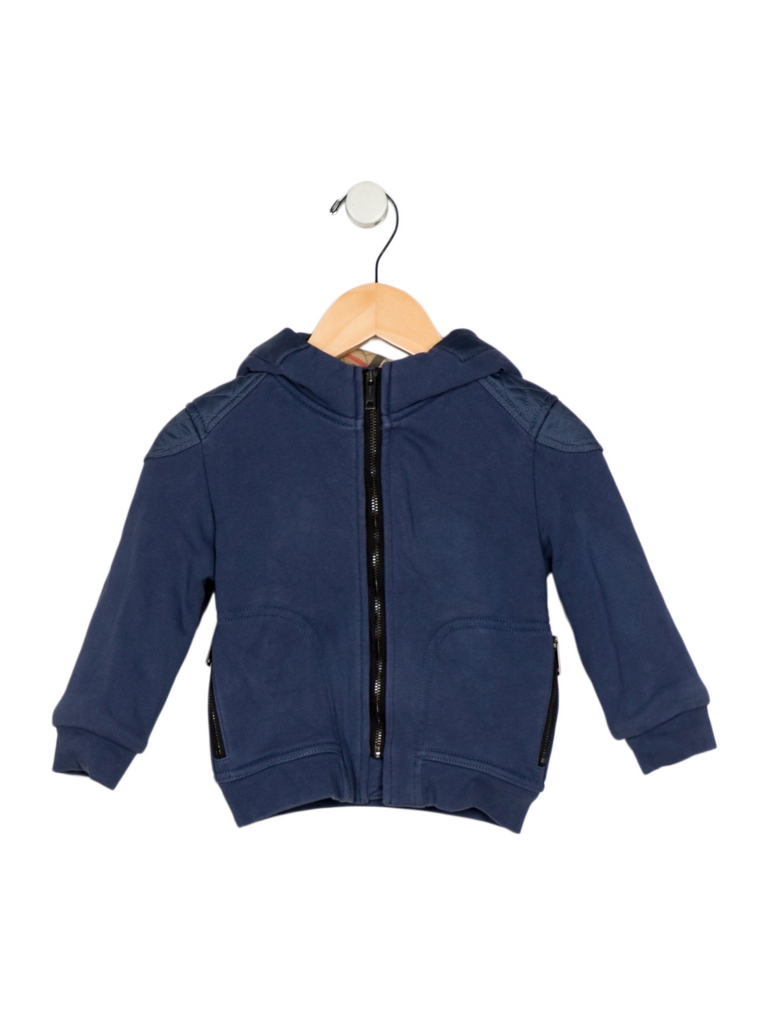 Burberry London Cotton blue casual jacket with hood and zip closure