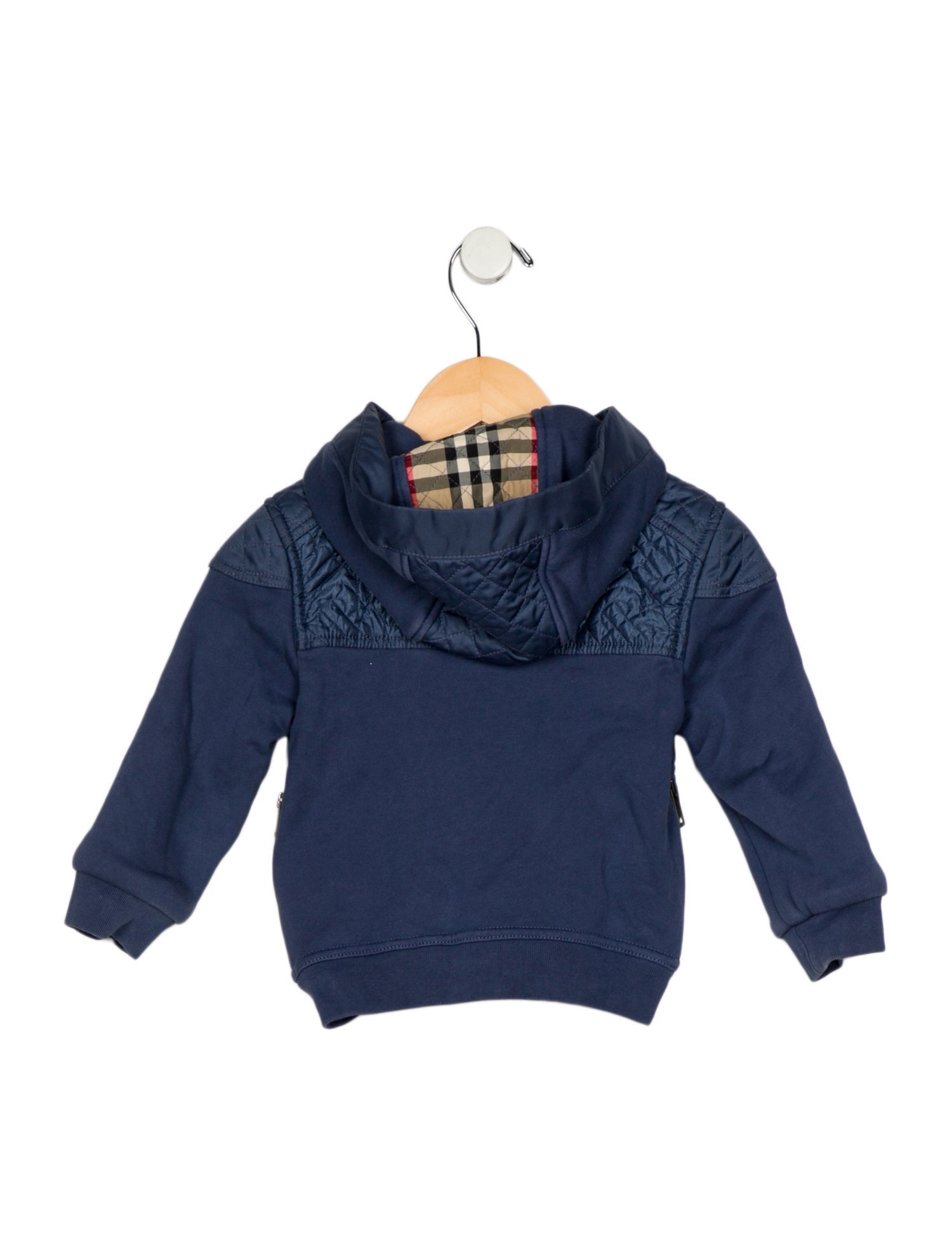 Burberry London Cotton blue casual jacket with hood and zip closure