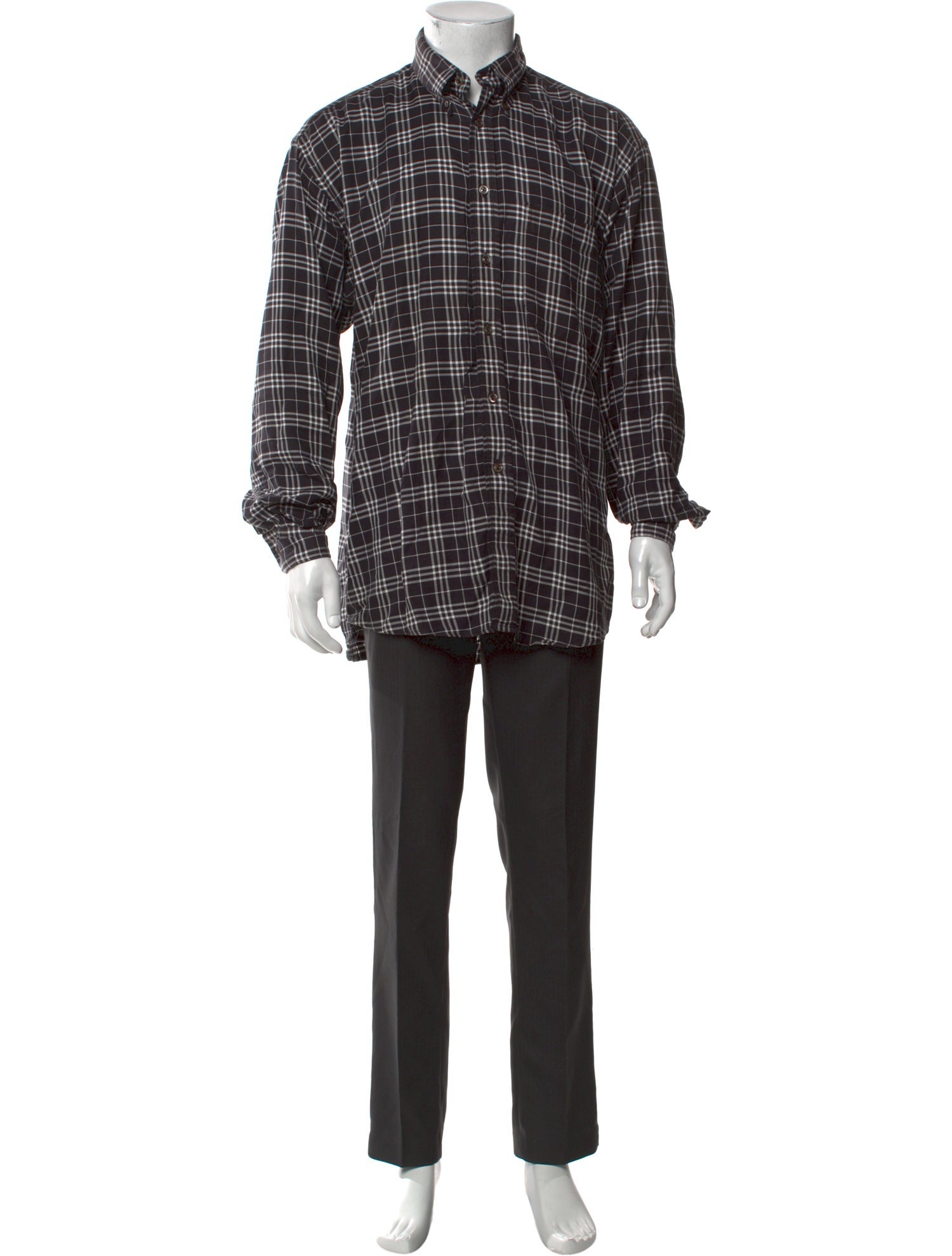 Burberry London Plaid Print Long Sleeve Dress Shirt